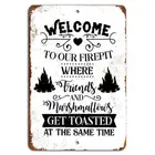 Welcome to Our Firepit Camping Sign - Rustic Decor 8x12 Inch Aluminum
