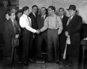 East London boxer Kid Berg Marius Baudry shake hands they meet for- 1930s Photo