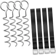 PENIKOKO 1Set Heavy Duty Spiral Shaped Dog Anchors Portable Ground Stakes for Tent Outdoor Use for Camping BBQ Pet Tent and More Includes Stakes Straps