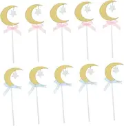 Yardwe 20pcs Moon and Star Cake Toppers Baking Inserts for Unique Cake Decoration for Birthdays and Celebrations Includes Bow Knot Designs