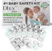Magnetic Cabinet Locks Child Safety 41-Piece Kit with New Upgraded Adhesive [12 Magnet Locks 2 Keys 4 Corner Guards] Easy Installation with Product Manual