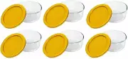 Pyrex Storage Plus 2-Cup Round Glass Food Storage Dish, Yellow Cover (6 Pack)