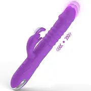 Thrusting Rabbit Vibrator G Spot Clitoral Stimulator Vibrator, Realistic Dildo for Women with 3 Powerful Thrusting Speeds 10 Vibration Modes Adult Sex Toys for Women (Purple）