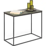 Lirash Narrow Black Sofa Side Table with Textured Wood Top
