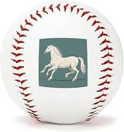 BVNMT Leather White Horse Prancing Pattern Printed Baseball Suitable for Children and Teenagers of All Ages Graduation Birthday 2.8 * 2.8 in
