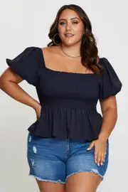 Stripe Peplum Top Short Sleeve