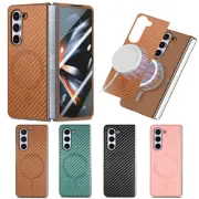 For Samsung Galaxy Z Fold 6 5 Screen Protector Luxury Fiber Texture Leather Case