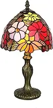 Tokira Tiffany Table Lamp, Stained Glass Vintage Small Table Lamp, E14 Red Flower Children's Room Deco Night Light, Youth Style Dellemade Table Lamp Bedroom/Living Room [Without Bulbs]