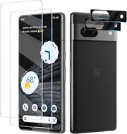 Fycyko [2+2 Pack for Google Pixel 7A Screen Protector+Camera Len Protector, Ultrasonic Fingerprint, 9H Tempered Glass, HD Clear Scratch Resistant Screen Protector