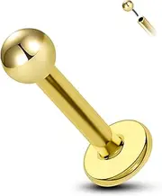 [COCHARM] 14K Solid Gold Cartilage Piercing Jewellery 16g Yellow Gold Flat Back Helix Conch Earring Stud 14K Gold Threadless Conch Bar Press Fit Ball Labret Stud Tragus Rings