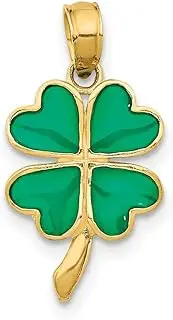[JewelryWeb] 14ct Yellow Gold Polished 4 leaf Clover Translucent Acrylic Pendant Necklace 20x10mm Wide