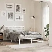 Bed Furniture Metal Bed Frame Without Mattress with Headboard White 135x190 cm