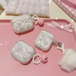 BOW HEART GLITTER 透明耳機套適用於 AIRPODS PRO 1 2 3 耳機充電盒保護套鈴鐺毛球吊墜