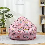 Morbuy Bean Bag Cover 3D Excavator Sofa Cover Lazy Lounger Bean Bag No Filler Detachable Washable Puff Sofa Lounge Recliner for Living Room, Children's Room (M,Pink Digger)