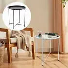 Side Table Metal Small Round Accent Table Collapsible Portable End Table--