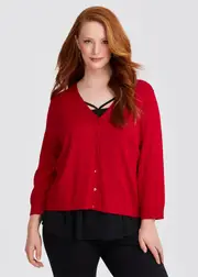 [TS] Taking Shape Ivy V-neck Natural Knit Cardigan Size 16 in Ribbon RED, Viscose - Plus Size Women's Clothing Ribbon Red