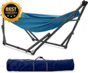 Uniki Double Hammock Stand 550Lbs Capacity Portable Collapsible Canvas Blue
