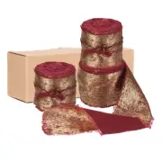 3pcs Chiffon Ribbon, 1"x5 Yard Silk Ribbon, Wine Red Glitter Fabric Ribbon