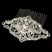 Stunning Vintage Royal Silver Emerald Cut Rhinestone Bridal Wedding Hair Comb