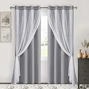 DWCN Grey Layered Curtains for Living Room Blackout and Sheer Curtains with Tiebacks Grommet Top Window Curtain Panels with Sheer Overlay for Bedroom, 52" x 84", 2 Pieces