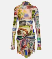 [Off-White] Off-White Printed turtleneck tulle minidress AU 8 multicoloured