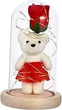 JUMPLAWN 1pc Romantic Artificial Rose Lamp with Glass Cover Elegant Tabletop Decorative Light for Valentine Day Warm Lighting Design Glass Material for Special Occasions
