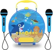 Kids Karaoke Machine for Girls Boys Kids with 2 Microphones Children Karaoke Machine Singing Toys Bluetooth Voice Changing Recording Speaker for Party Birthday Christmass Gift (Blue)