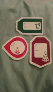 3 Xmas, Winter Holidays Paper Gift Tags: Reindeer, Xmas Tree & Elf (no strings)