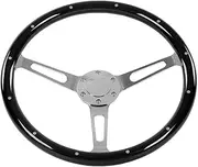 380mm 15 Classic Nostalgia Style Wood Steering Wheel - Slotted 3 Spoke, 6 Bolts Walnut Wood Grip, Universal Auto Replacement Parts (Black)