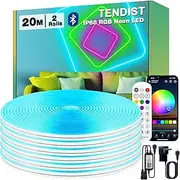 TENDIST 20M Outdoor RGB Neon Rope Light, IP68 Waterproof Flexible Neon Bluetooth Led Lights with Remote and Smart App Control, 24V Silicone Music Sync Led Strip for Patio, Balcony, Bedroom Decor