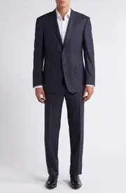 Canali Regular Fit Plaid Wool Suit in Navy at Nordstrom, Size 52 Us