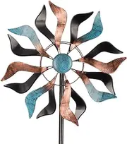 VEWOGIFT Wind Spinner Outdoor, 13 Inch Dia Kinetic Wind Sculptures & Spinners, 41" Tall Metal Windmill for Garden Yard Decor, Copper Blue