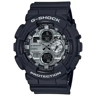 G-SHOCK 機械風錶盤 鬧鈴/計時碼錶/世界時區/防水200米雙顯電子錶（霧面黑X銀面）_ GA-140GM-1A1