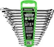 SWANLAKE GARDEN TOOLS 15-Piece SAE Wrench Set, V Notch Premium Combination Wrenchs Set, SAE 1/4" to 1", Max Torque, 12-Point, Chrome Vanadium Steel, with Storage Rack