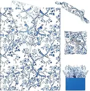 100 Sheets Blue Floral Bird Tissue Paper, 20'' x 14'' Chinoiserie Floral Bird Pattern Gift Wrapping Tissue for Birthday Wedding Party Bridal Shower Gift Decoration (Blue)