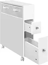 Slim Bathroom Storage Organiser Cabinet, Free Standing Toilet Paper Tissue Holder, Bathroom Cabinet Slide Out Drawer Storage, Toilet Storage Caddy with Slide Out Drawers for Small Spaces