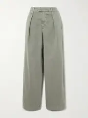 [SLVRLAKE] SLVRLAKE - Pleated Cotton Wide-leg Pants - Sage green - 24 24 Green