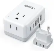 European Travel Plug Adapter, Universal Plug Adapter with 2 US Outlets, 3 USB-A