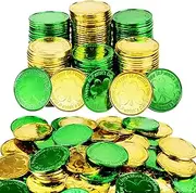 Qumenan 168 PCS St Patricks Day Coins Plastic Gold and Green St Patrick's Day Coins Decorations Party Lucky Patrick Shamrock Leprechaun Clover Favors for Irish Supplies