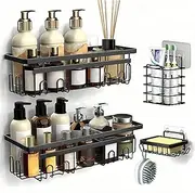Shower Caddy Shelf Organizer Rack, Shower Shelf Set of 4, Self-Adhesive Shower Caddy, Bathroom Shower Organiser, for Kitchen, Washroom, No Drilling,Large Capacity,Black