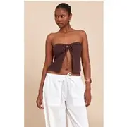 Chocolate Textured Crochet Knit Bandeau Open Top, Chocolate