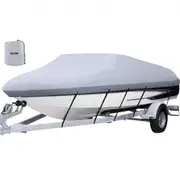 VEVOR Waterproof Boat Cover, 16'-18.5' Trailerable Boat Cover, Beam Width up to 98\" v Hull Cover Heavy Duty 210D Marine Grade Polyester Mooring Cover
