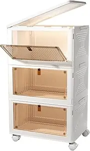 3 Tier Stackable Plastic Storage Bins with Lids and Wheels -Totally 69 Litres Closet Organizers and Storage Box, Foldable Storage Containers for Home, Pantry, Office, Dorm Room