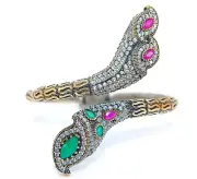 Ottoman Empire Style 6CT Treated Ruby & Topaz 925 Sterling Silver Bracelet