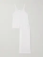 [Skin] Skin - Dreamy Ribbed Stretch-tencel™ Modal Jersey Pajama Set - White - 2 2 White