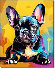 TISHIRON DIY Paint by Number Adorable French Bulldog Paint by Numbers for Adults Puppy Paint by Numbers Kids on Canvas Paint by Numbers Kit for Adults for Beginner Modern Decor Art 16x20 in