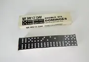 Vintage Box of Jay O' Day Set of Double Six Dominoes Black W/White Spots - Wood