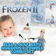 Frozen II Bundle Elsa & Olaf Bath Towels W/Kids Puff, Huggers & Game w/play pac