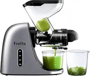[Fretta] Masticating Juicer Machine, 76mm Extra-Large feed Chute Slow Juicer, Cold Press Juicer Machine, Fit Whole Fruits & Vegetables, Space Efficiency, 2 Speed,BPA Free, 200W (Silver)