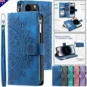 For iPhone 16 15 14 13 12 11 Plus Pro Max Zipper Case Leather Wallet Flip Cover